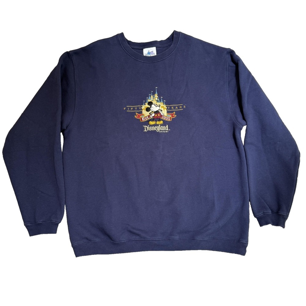 Disneyland Resort Mickey Mouse Sweatshirt Mens L Blue 50 Years Castle Crewneck